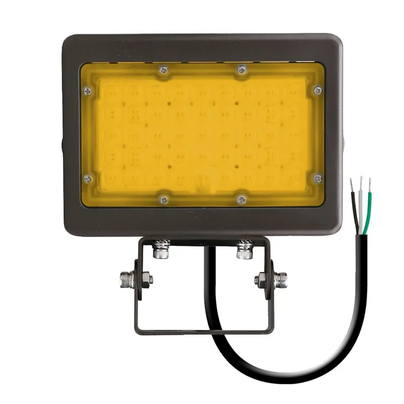 LED Mini Flood, 2200K Amber, 4200 Lumen Max, Wattage Selectable, Integrated Photocell, 120-277V, White or Bronze Finish — Warehouse Lighting LED Flood Lights 15.0W 2200K