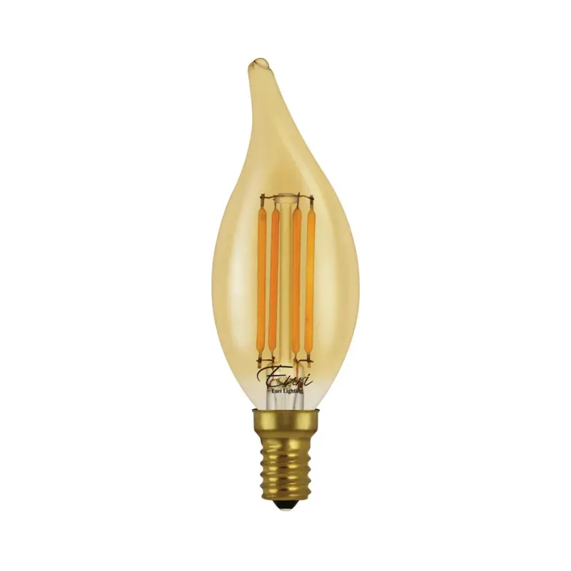24PK Vintage LED 40-Watt Equivalent B10 Angular Tip Filament Lamp E12 Candelabra Amber Glass Dimmable — Warehouse Lighting LED Bulbs & Lamps  2200K