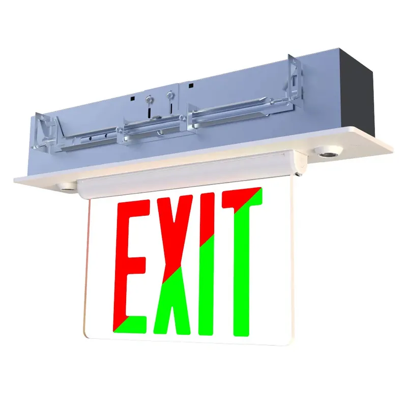 Thermoplastic and Acrylic Edgelit Combo, Selectable Red/Green Legend, Single/Double Rotating Face, White Housing, Manual or Self-Diagnostics — Warehouse Lighting LED Exit & Emergency  