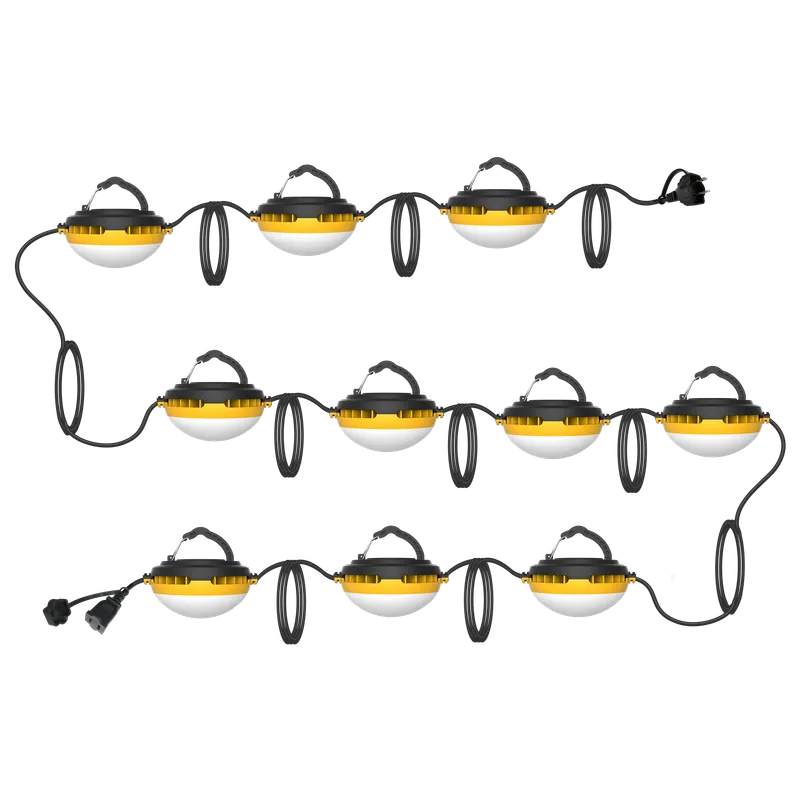 100FT Temporary LED Stringer Work Lights, 160W, 20,000 Lumens, 5000K, 120V, Set of 10 — Warehouse Lighting LED Landscape Lights 160.0W 5000K