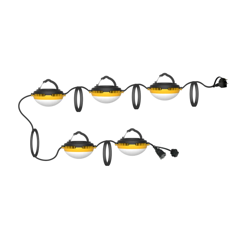 50FT Temporary LED Stringer Work Lights, 80W, 10,000 Lumens, 5000K, 120V, Set of 5 — Warehouse Lighting LED Landscape Lights 80.0W 5000K