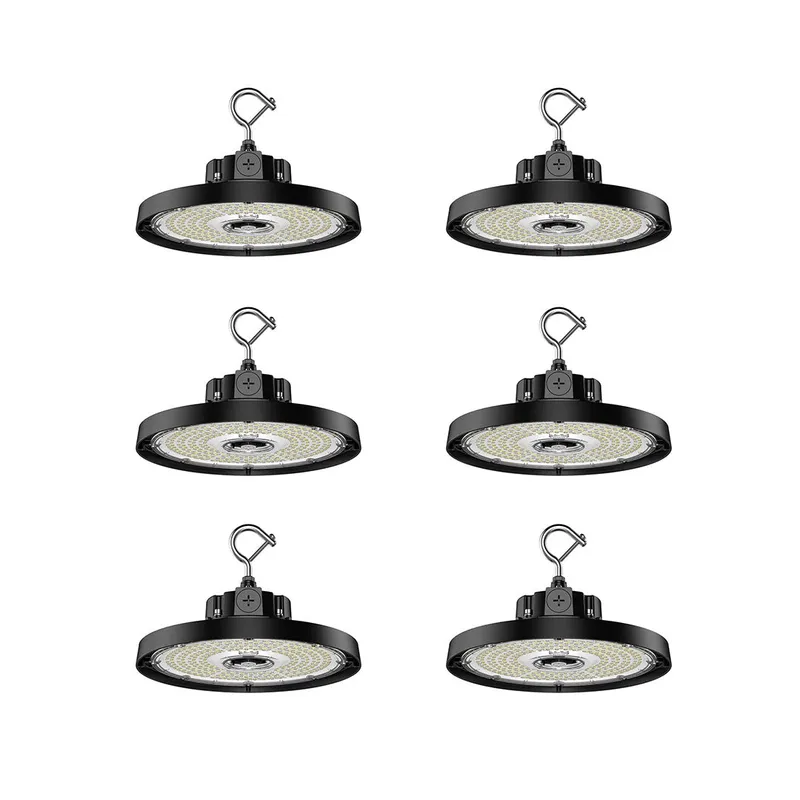6PK Aries G5 LED UFO High Bay, 22,500 Lumen Max, Wattage, CCT, and Optic Selectable, Black Finish, Comparable to 320-400 Watt HID Fixture, 120-277V — Warehouse Lighting LED High Bay Lights 400.0W 3500K