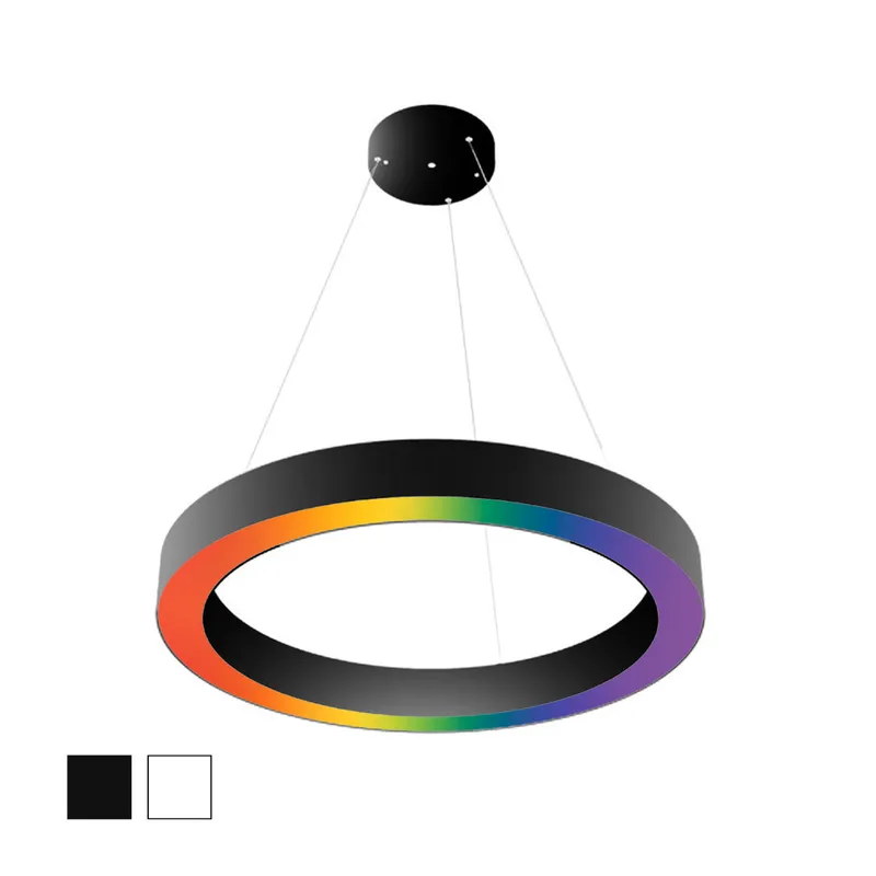 48" LED RGBW Round Pendant Light, 10,000 Lumen Max, 100W, CCT Selectable, 120-277V, White or Black Finish — Warehouse Lighting LED Linear Lights 100.0W 