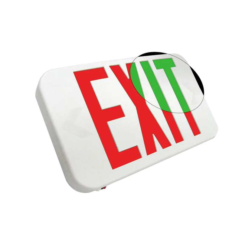 LED Thermoplastic Exit Sign, Universal Single/Double Face, Red/Green Field Selectable, White Housing, Battery Backup — Warehouse Lighting LED Exit & Emergency  
