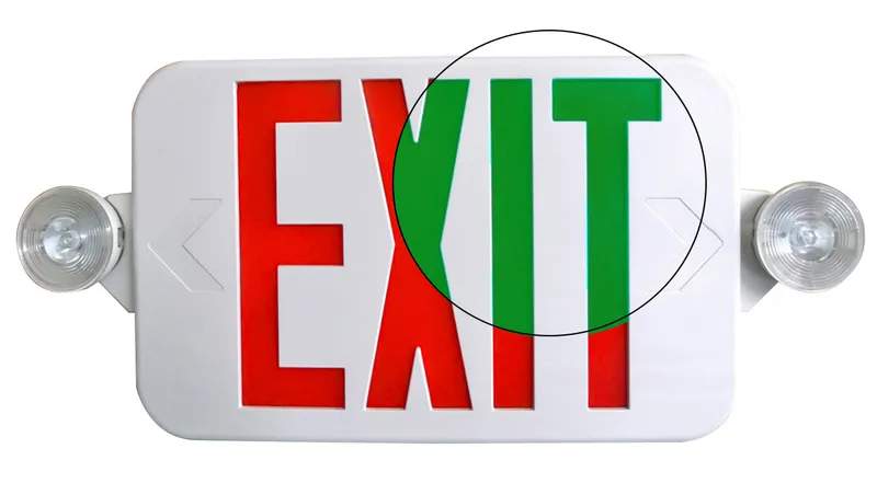 Low Profile LED Exit and Emergency Thermoplastic Combo, Red/Green — Warehouse Lighting LED Exit & Emergency  