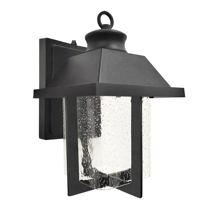 8" Mini Square Lantern Seeded Glass with Photocell, 12W, 650 Lumens, CCT Selectable, 120V — Warehouse Lighting LED Wall Lights 12.0W 3000K
