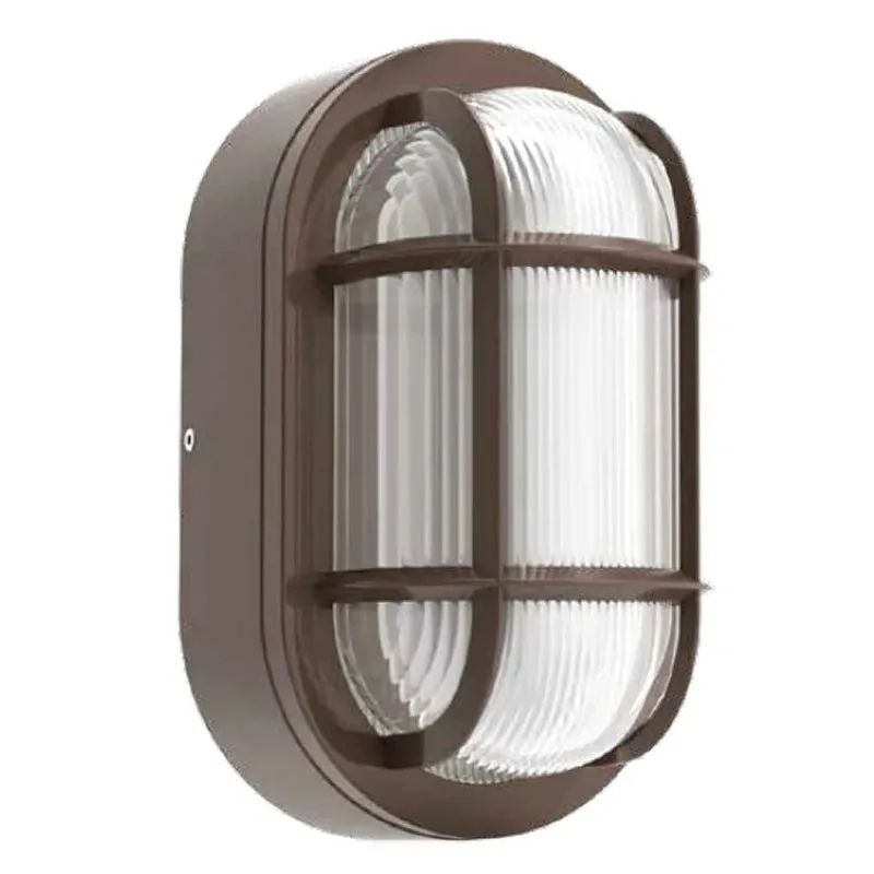 Traditional Bulkheads with Photocell, 850 Lumens, Wattage and CCT Selectable, 120-277V, Bronze or Black Finish — Warehouse Lighting LED Wall Lights 6.0W 3000K