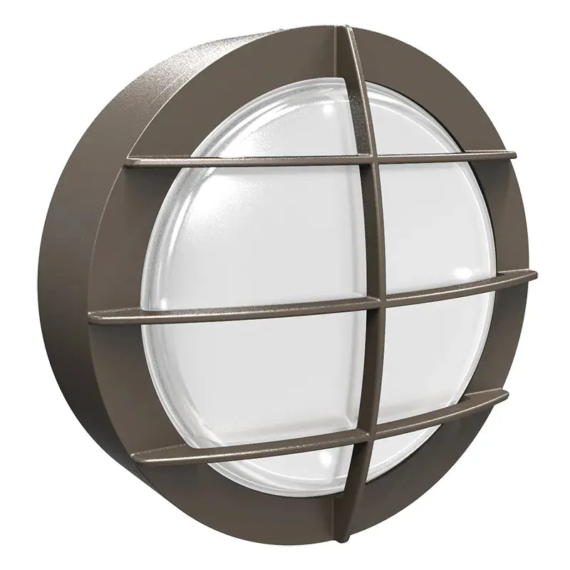 Round Bulkheads with Photocell, 1275 Lumens, Wattage and CCT Selectable, 120-277V, Bronze or Black Finish — Warehouse Lighting LED Wall Lights 9.0W 3000K