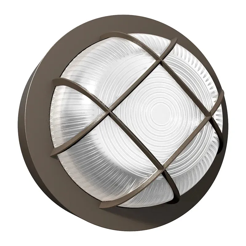 Round Bulkheads with Photocell, 850 Lumens, Wattage and CCT Selectable, 120-277V, Bronze or Black Finish — Warehouse Lighting LED Wall Lights 9.0W 3000K
