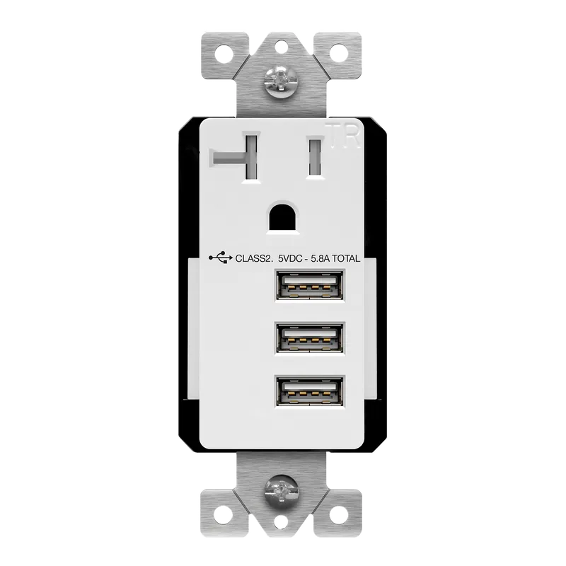 5.8A Three USB Type A Wall Outlet Charger  with Single 20A Tamper-Resistant  Receptacle — Warehouse Lighting LED Landscape Lights  