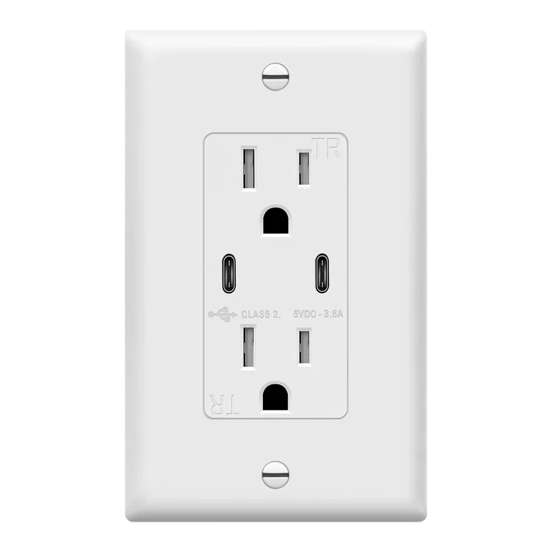 3.6A Dual USB Type C Wall Outlet Charger with 15A Tamper-Resistant Receptacle — Warehouse Lighting LED Landscape Lights  