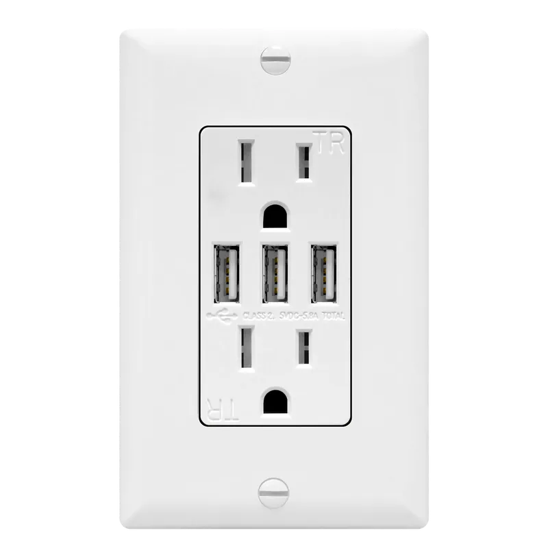 5.8A USB Three Type A Wall Outlet Charger  with 15A Tamper-Resistant Receptacle — Warehouse Lighting LED Landscape Lights  
