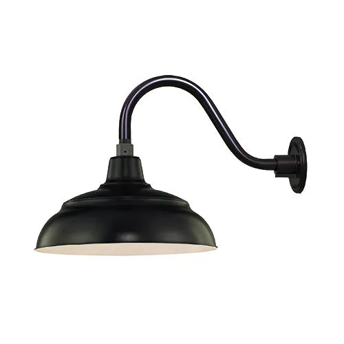 Millennium Lighting 14" RLM Warehouse Shade With Selected Goose Neck Mount and Wire Guard, Satin Black Finish — Warehouse Lighting LED Bulbs & Lamps 200.0W 