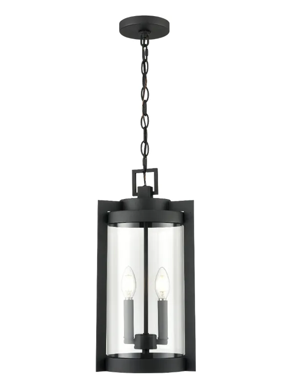 Ellway 2-Light Outdoor Hanging Lantern Textured Black — Warehouse Lighting LED Landscape Lights 80.0W 
