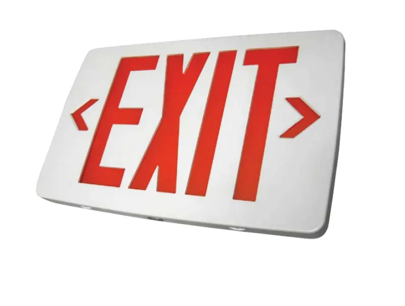 Thin Thermoplastic Exit Sign, Universal Single/Double Face, Red Lettering, White Housing — Warehouse Lighting LED Exit & Emergency  