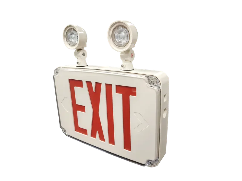 Low Profile Wet Location LED Exit/Emergency Combo Light, Selectable Red/Green Lettering, Universal, Single or Double Face, White, Black or Gray Housing — Warehouse Lighting LED Exit & Emergency  