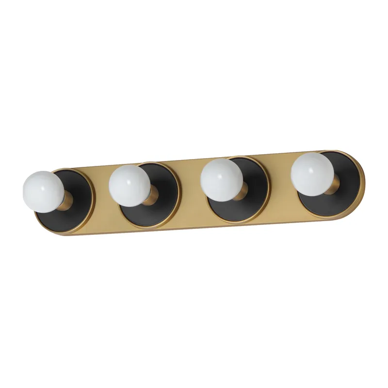 Hollywood 4-Light Sconce, Black / Natural Aged Brass — Warehouse Lighting LED Wall Lights 250.0W 3000K