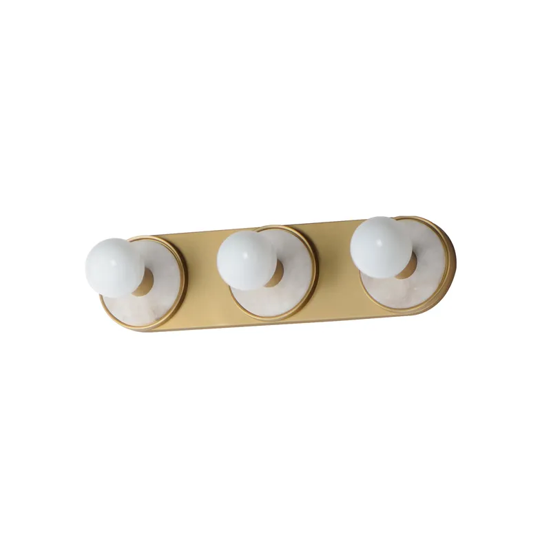 Hollywood Stone 3-Light Sconce w/ LED Bulb, Whit Alabaster / Natural Aged Brass — Warehouse Lighting LED Wall Lights 20.0W 3000K