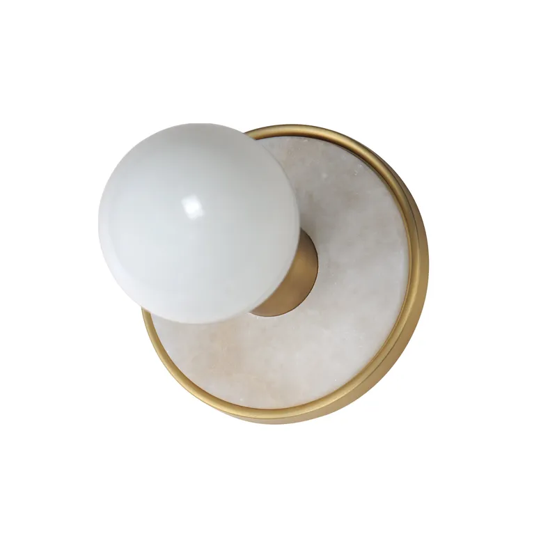 Hollywood Stone 1-Light Sconce w/ LED Bulb, Whit Alabaster / Natural Aged Brass — Warehouse Lighting LED Wall Lights 10.0W 3000K