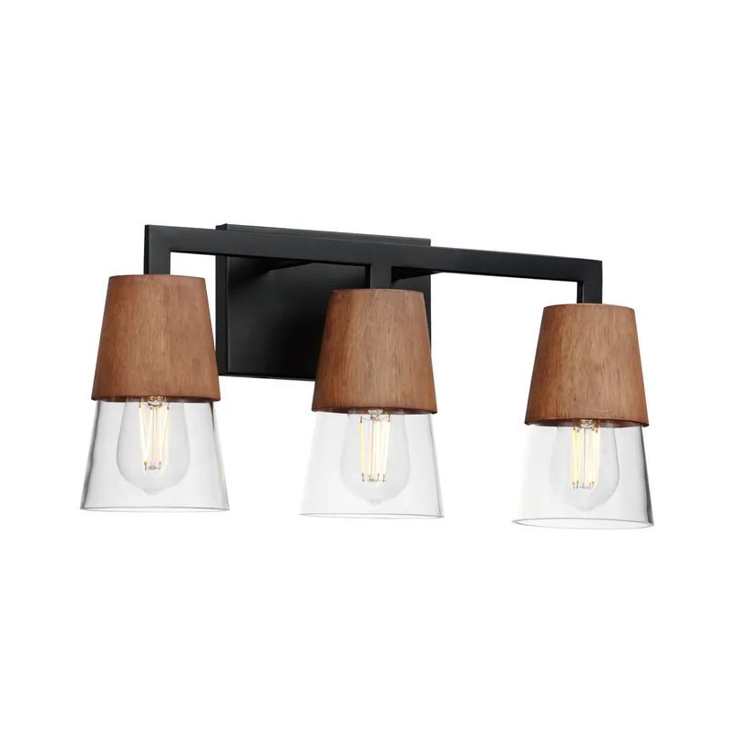 Carpenter 3-Light Bath Vanity, Walnut / Black — Warehouse Lighting LED Wall Lights 200.0W 