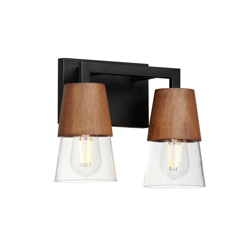 Carpenter 2-Light Bath Vanity, Walnut / Black — Warehouse Lighting LED Wall Lights 150.0W 