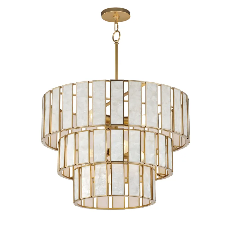 Miramar 7-Light Chandelier, Capiz / Natural Aged Brass Finish — Warehouse Lighting LED Landscape Lights 450.0W 