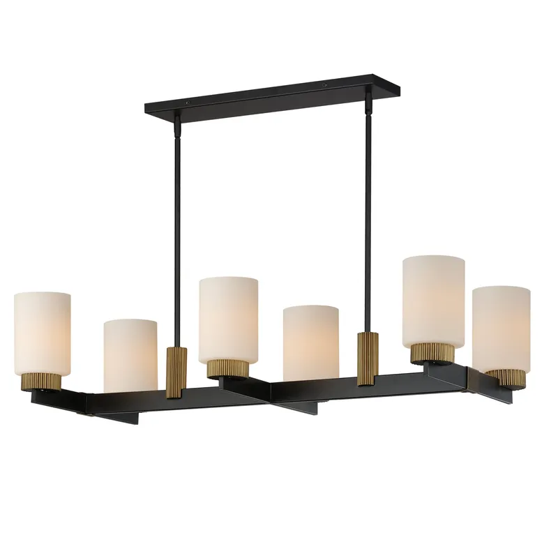 Ruffles 6-Light Linear Chandelier, Black / Antique Brass — Warehouse Lighting LED Linear Lights 400.0W 