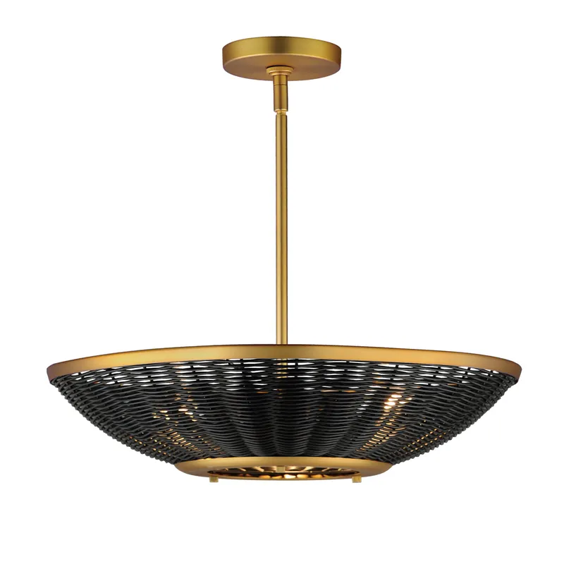 Rattan 20" 3-Light Pendant, Natural Aged Brass — Warehouse Lighting LED Landscape Lights 200.0W 