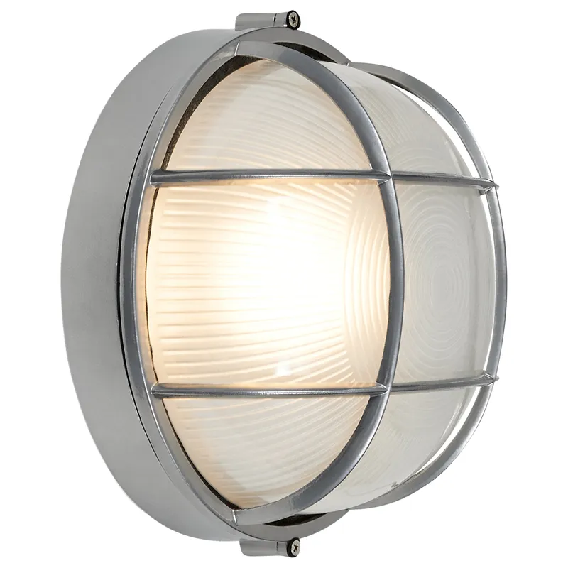 1 Light Outdoor Bulkhead, Satin Finish, 100W, 120V, Nauticus Round Dual Mount Collection — Warehouse Lighting LED Wall Lights 100.0W 