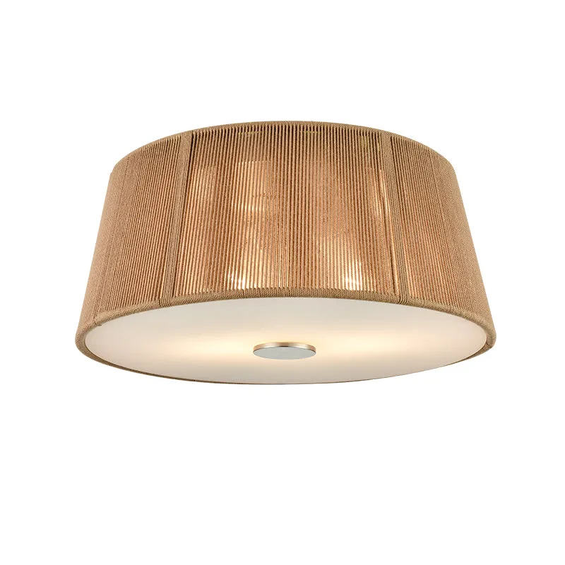 Millennium Lighting, 2 Light Flush Mount Ceiling Light, Brown Rope Shade, White Diffuser, Brushed Nickel Finish — Warehouse Lighting LED Post Top Lights 15.0W 