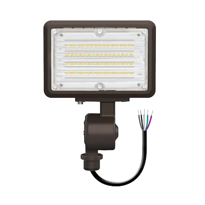 Mini Flood: XS-Line 30W, 3900 Lumens, Integrated Photocell, 1/2" Knuckle & Yoke Included, 120-277V, Bronze or White Finish — Warehouse Lighting LED Flood Lights 30.0W 3000K