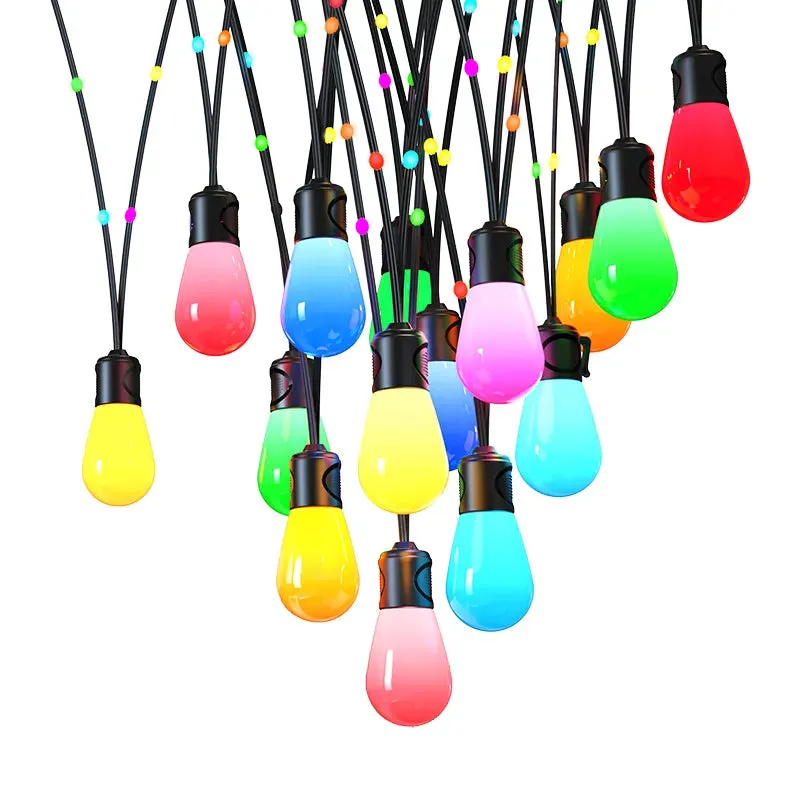 53FT 15 Lamp Commercial Grade LED String Light, RGB-IC, IP65 Rated, 100-240V — Warehouse Lighting LED Bollards & Pathway Lights 20.0W 