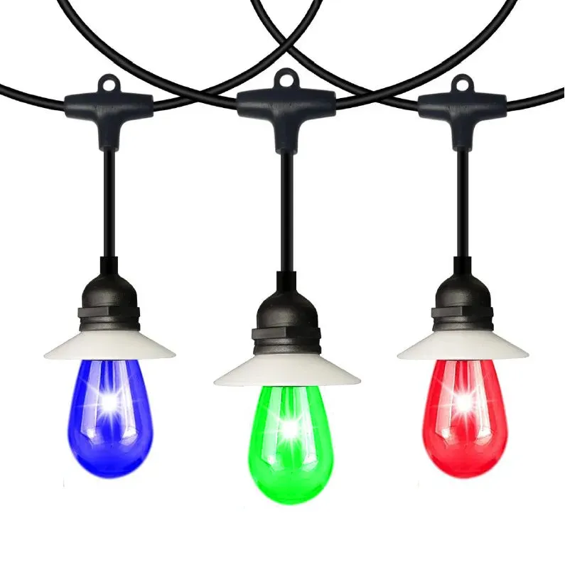 48FT 30 Lamp Commercial Grade LED String Light, RGB-IC, IP65 Rated, 100-240V — Warehouse Lighting LED Bollards & Pathway Lights 20.0W 3000K