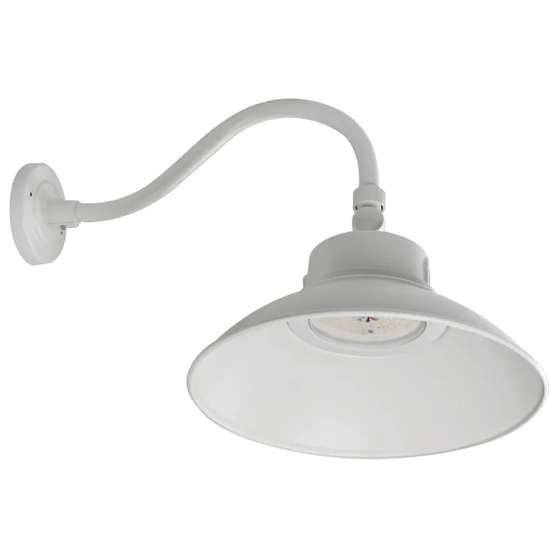 LED Gooseneck Fixture, Wattage and CCT Selectable, 5500 Lumen Max, Integrated Photocell, 120-277V, Finish White — Warehouse Lighting LED Landscape Lights 30.0W 3000K