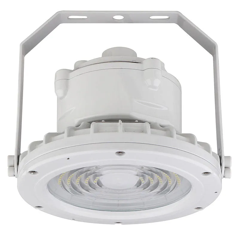 Round Hazardous Location Flood/Highbay Lights, Class 1 Division 2, 8580 Lumens, 60W, 5000K, 120-277V, White Finish — Warehouse Lighting LED Flood Lights 60.0W 5000K