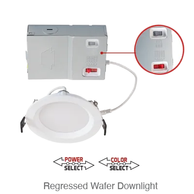 Circa 8 Inch LED Regressed Wafer Down Light, 1,960 Lumens, Wattage Selectable 14W/12W/23W, 120-277V, CCT Selectable: 2700K/3000K/3500K/4000K/5000K — Warehouse Lighting LED Downlights 14.0W 2700K