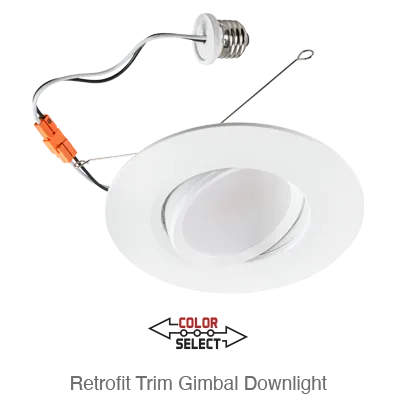Aviva 4 Inch LED Gimble Down Light Retrofit, 810 Lumens, 8W, 120V, CCT Selectable: 2700K/3000K/3500K/4000K/5000K — Warehouse Lighting LED Downlights 8.0W 2700K