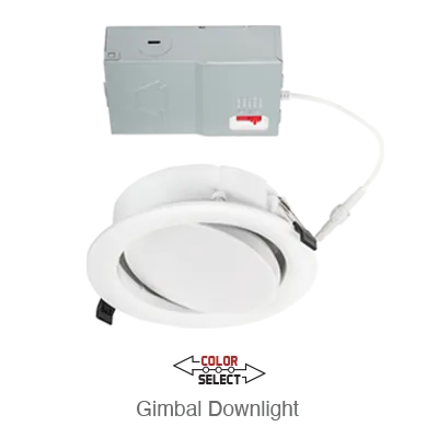 Circa 4 Inch LED Gimbal Down Light, 710 Lumens, 8W, 120V, CCT Selectable: 2700K/3000K/3500K/4000K/5000K — Warehouse Lighting LED Downlights 8.0W 2700K