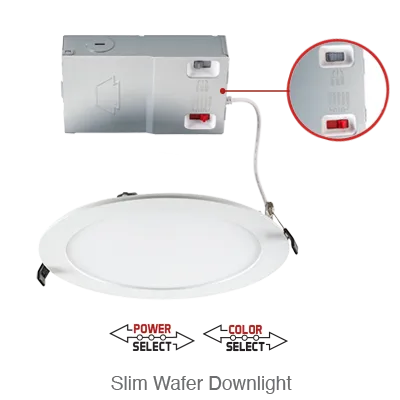 Circa 6 Inch LED Round Wafer Down Light, 1,080 Lumens, 13W, 120V, CCT Selectable: 2700K/3000K/3500K/4000K/5000K — Warehouse Lighting LED Downlights 13.0W 2700K