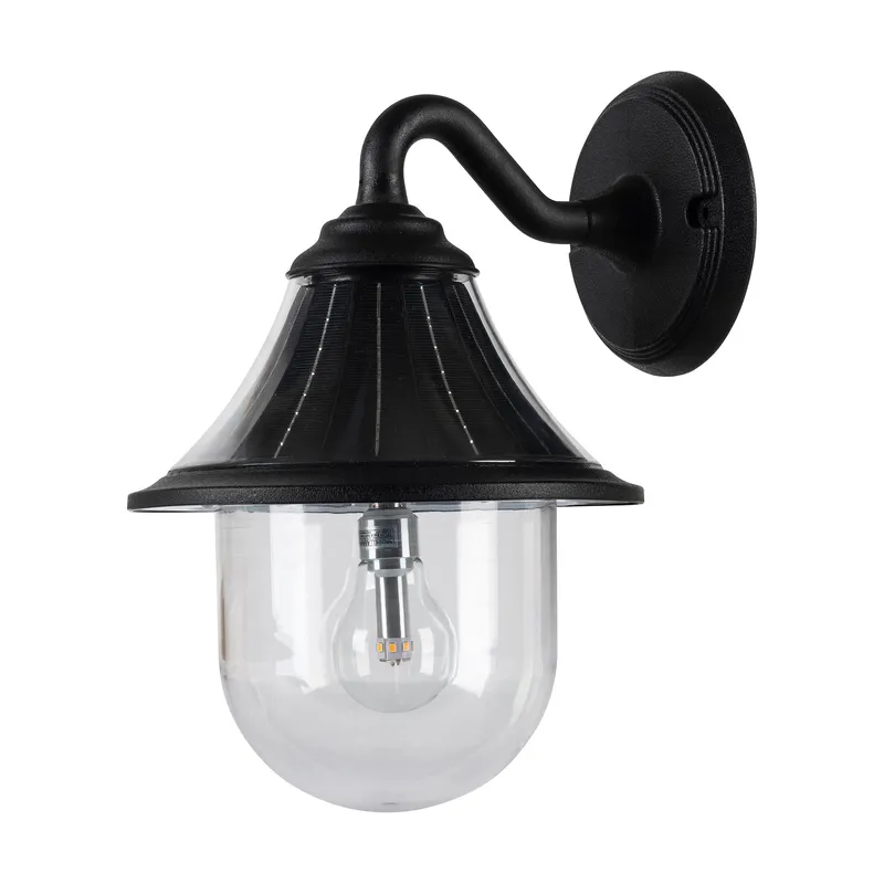 Orion 1-Light Solar Outdoor Wall Sconce, 150 Lumens, 4W, 3.2V, 2700K, Black Finish — Warehouse Lighting LED Wall Lights 4.0W 2700K