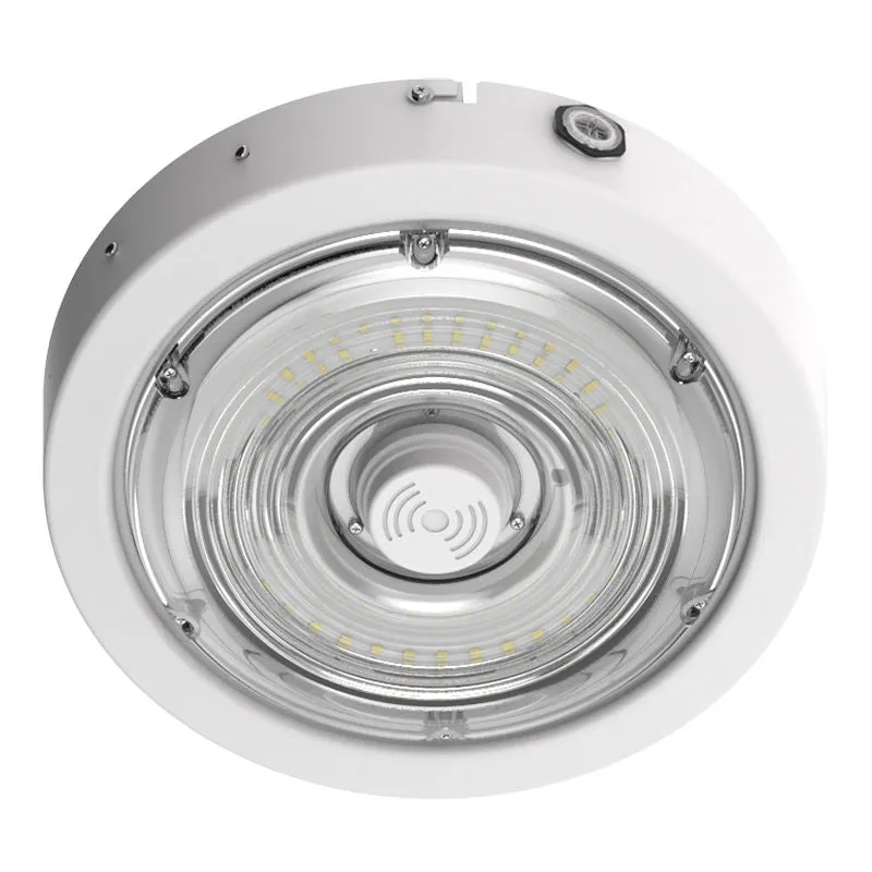 Round LED Garage and Ceiling Light, 6,750 Lumens, 30W/40W/50W Selectable, 120-277V, CCT Selectable 3000K/4000K/5000K, White Finish — Warehouse Lighting LED Post Top Lights 30.0W 3000K