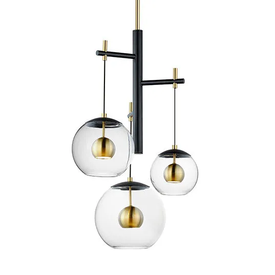 Nucleus 3-Light LED Pendant, 1,800 Lumens, 30W, 3000K CCT, 120V, Black/Natural Aged Brass Finish — Warehouse Lighting LED Landscape Lights 30.0W 3000K