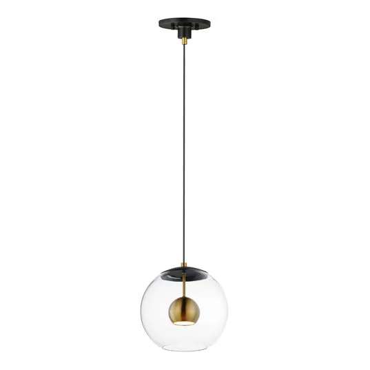 11" Nucleus LED Pendant, 720 Lumens, 12W, 3000K CCT, 120V, Black/Natural Aged Brass Finish — Warehouse Lighting LED Landscape Lights 12.0W 3000K