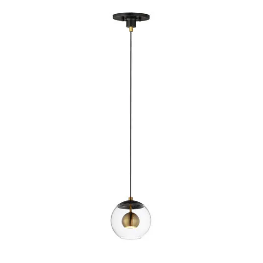 7" Nucleus LED Pendant, 480 Lumens, 8W, 3000K CCT, 120V, Black/Natural Aged Brass Finish — Warehouse Lighting LED Landscape Lights 8.0W 3000K