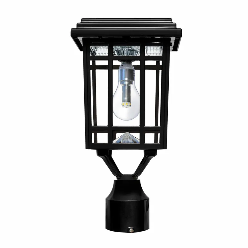 Prairie Bulb Solar Lamp w/GS Light Bulb, 50 Lumens, 3.6V, 1.3 Watts, 2700 CCT, Black Finish, Post, Flat or Wall Mount — Warehouse Lighting LED Wall Lights 1.3W 