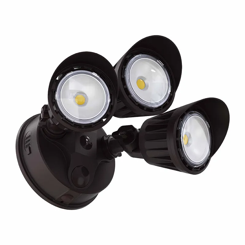 3 Head LED Dimmable Security Light, 2800 Lumens, 30 Watt, 120V, CCT Selectable, Bronze or White Finish — Warehouse Lighting LED Lighting Controls 30.0W 3000K
