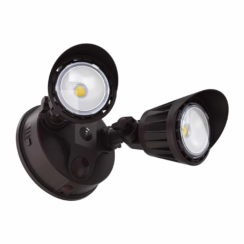 2 Head LED Dimmable Security Light, 1900 Lumens, 20 watt, 120V, CCT Selectable, Bronze or White Finish — Warehouse Lighting LED Lighting Controls 20.0W 3000K