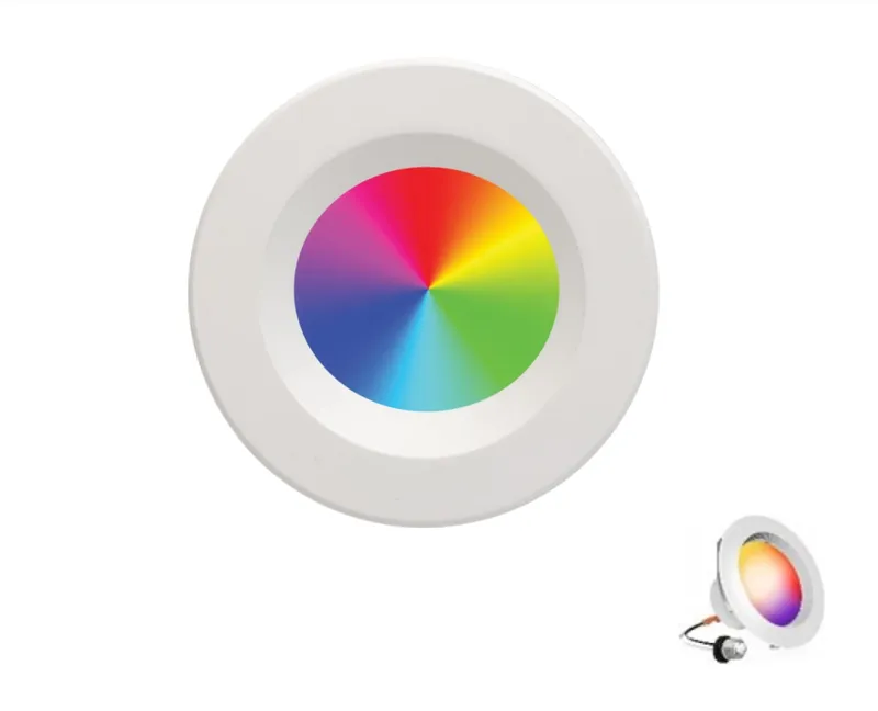 Smart App Compatible RGBW Smooth Recessed Light Trim- 6" Round, 850 Lumens, 13 Watts, 120 Voltage — Warehouse Lighting LED Downlights 13.0W 