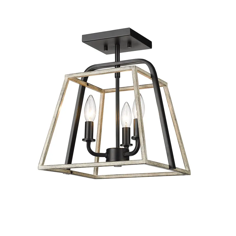 Millennium Lighting Three Light Semi Flush Mount Ceiling Light, Bonnie Collection, Matte Black/Grey Wood Finish — Warehouse Lighting LED Post Top Lights 60.0W 