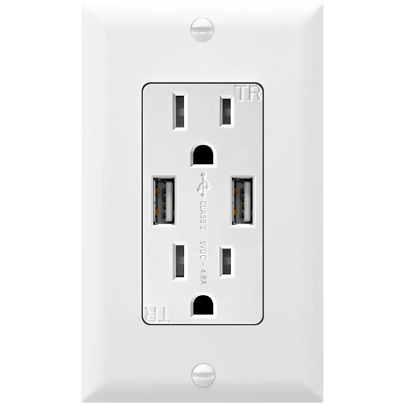 4.8A USB Dual Type A Wall Outlet Charger  with 15A Tamper-Resistant Receptacle — Warehouse Lighting LED Landscape Lights  